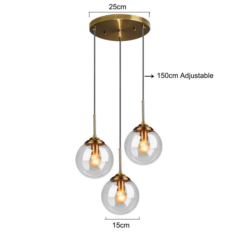 Abdulmannan 3 - Light Kitchen Island Pendant, Clear, Clear