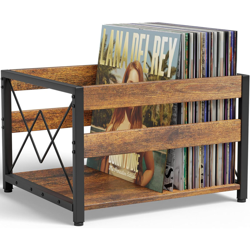 17.3"×15"×11" Metal & MDF Vinyl Record Storage Crate – 100+ LP Capacity Open Cube Organizer for Home Office