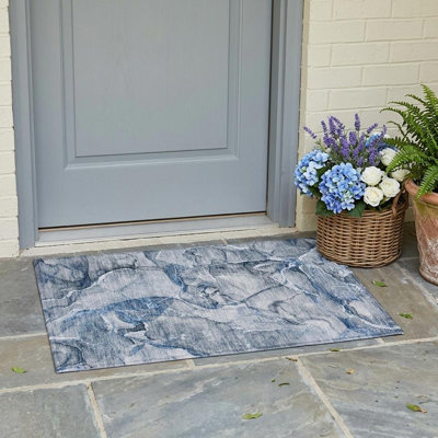 Tapis extérieur lavable antidérapant bleu et gris 2 pi x 3 pi