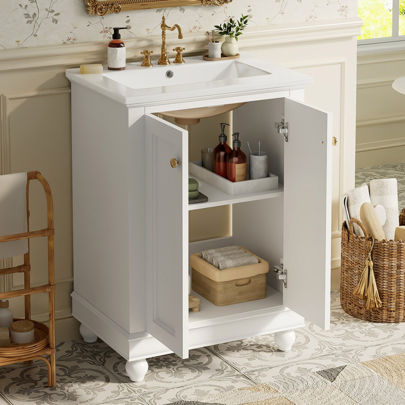 Meuble-lavabo moderne, conception simple et élégante avec rangement à fermeture en douceur, tablette réglable, meuble-lavabo avec lavabo en céramique