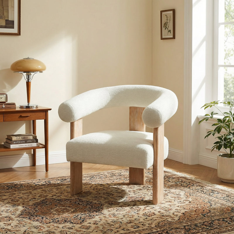Ensemble de 2 fauteuils en tonneau, Crème cheniile