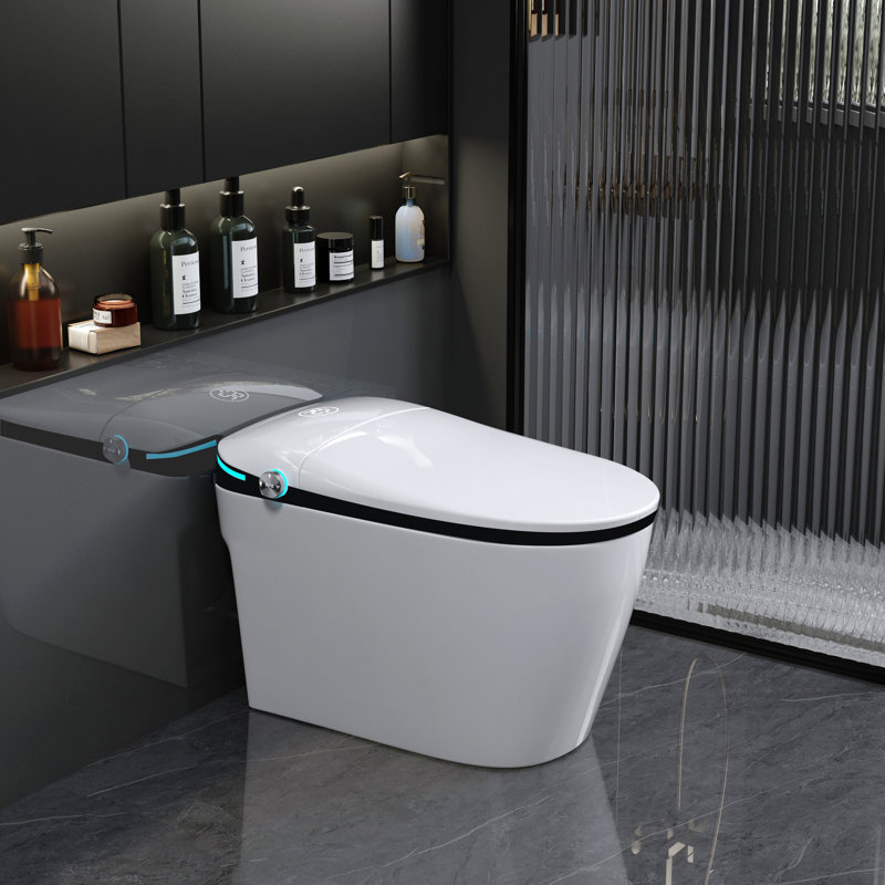 Luxury Smart Toilet With Bidet Seat Built-In, Intelligent Toilet Auto Open/Close Seat, Foot Sensor, Led Display,Night Light, Warm Water & Dryer,White