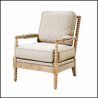Classic Casual Accent Arm Chair with Spindle Design, Wooden Detailing, and Padded Arms for Comfort and Style