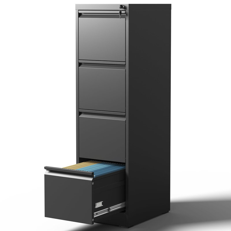 Classeur vertical en métal verrouillable Abheek 15,2 po (L) à 4 tiroirs – Compatible avec les formats légaux/lettre/A4/F4, assemblage requis, noir