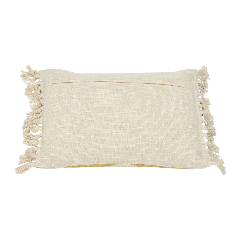 Mustard and Natural Bohemian Cotton Slub Lumbar Pillow with Ikat Tassels