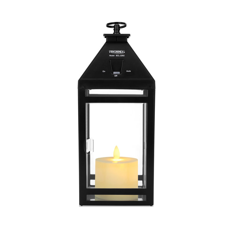 12.2'' H Tabletop Solar Lantern with Motorized LED Candle Included