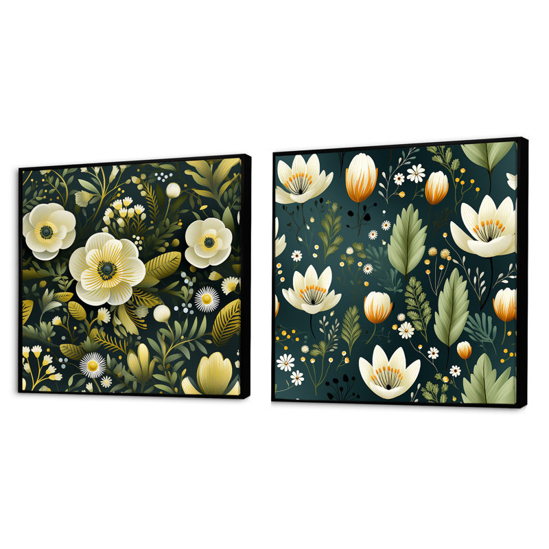 Feuille - Ensemble de 2 collages carrés botaniques abstraits, Cadre flottant noir, H 16 po x l 33 po