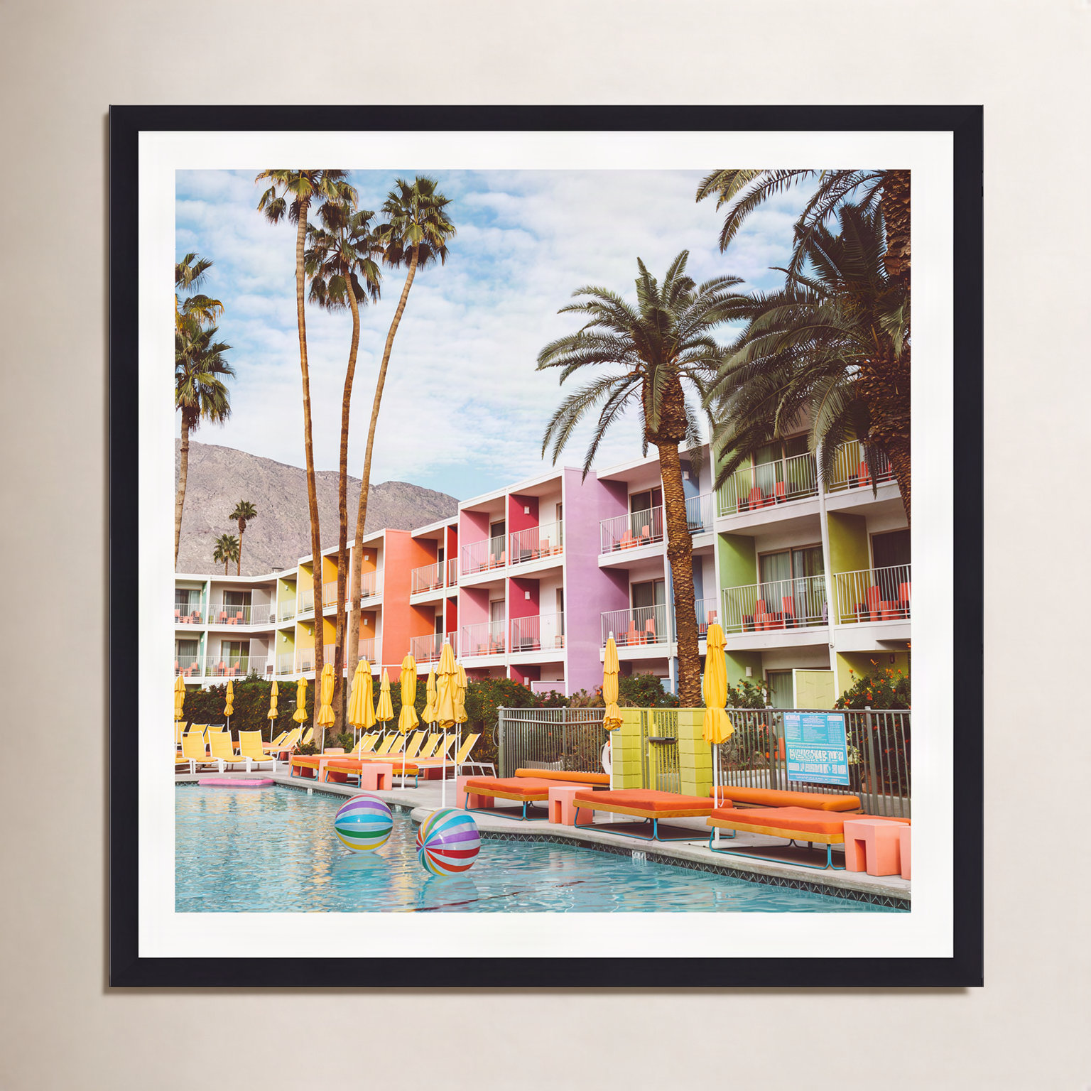 Tulle "Palm Springs Pool Day VII" Print, 20" H x 20" W x 0.75" D, Black Single Picture Framed, Yes