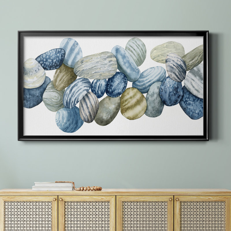 Found Pebbles III - Peinture encadrée, H 22,5 po x l 42,5 po x P 1,5 po, Pas de tapis, Toile avec cadre noir