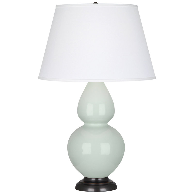 Double Gourd Ceramic Table Lamp, Celadon/Bronze, Ivory