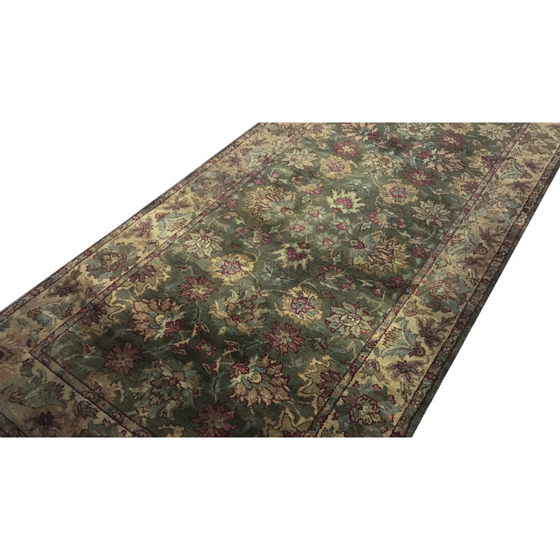 Hand-Knotted High-Quality Green and Gold Runner