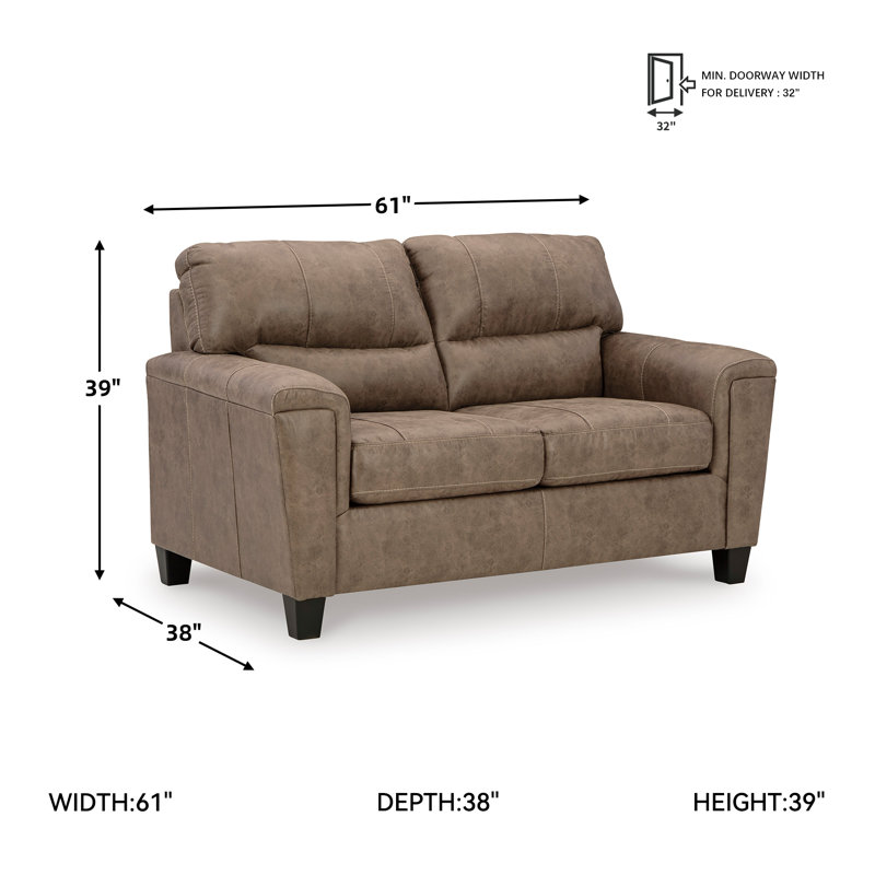 Gwenette 61'' Faux Leather Loveseat, Walnut Leather