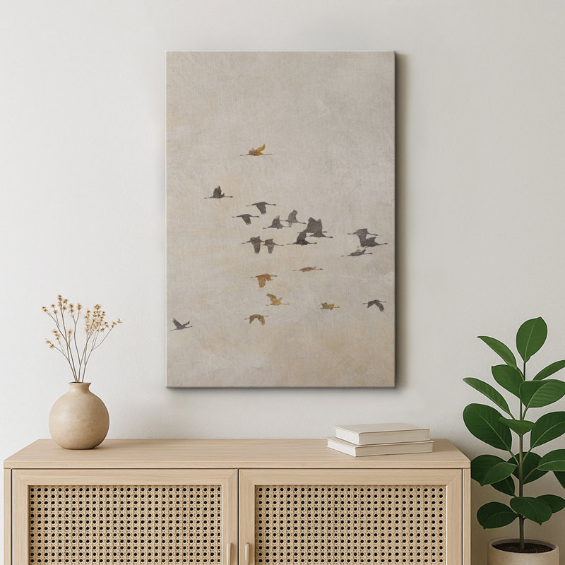 Crane héron, minimaliste abstrait, oiseaux volants, H 48 po x l 32 po, Toile tendue