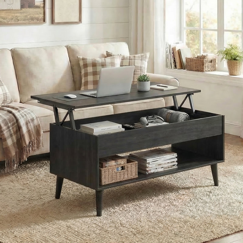 39.4“ Lift Top Coffee Table with Storage for Living Room, Home Office, Black