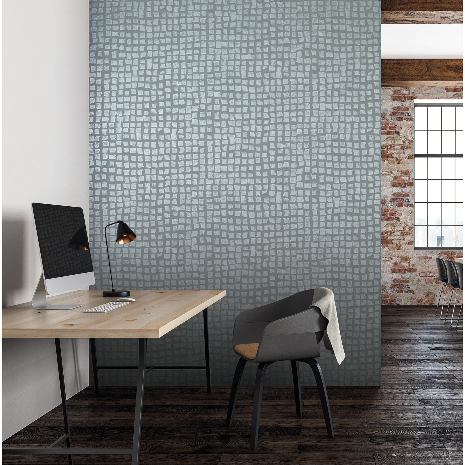 Urban Classics Collection Manhattan Metallic Loft Tiles Wallpaper Roll, Navy