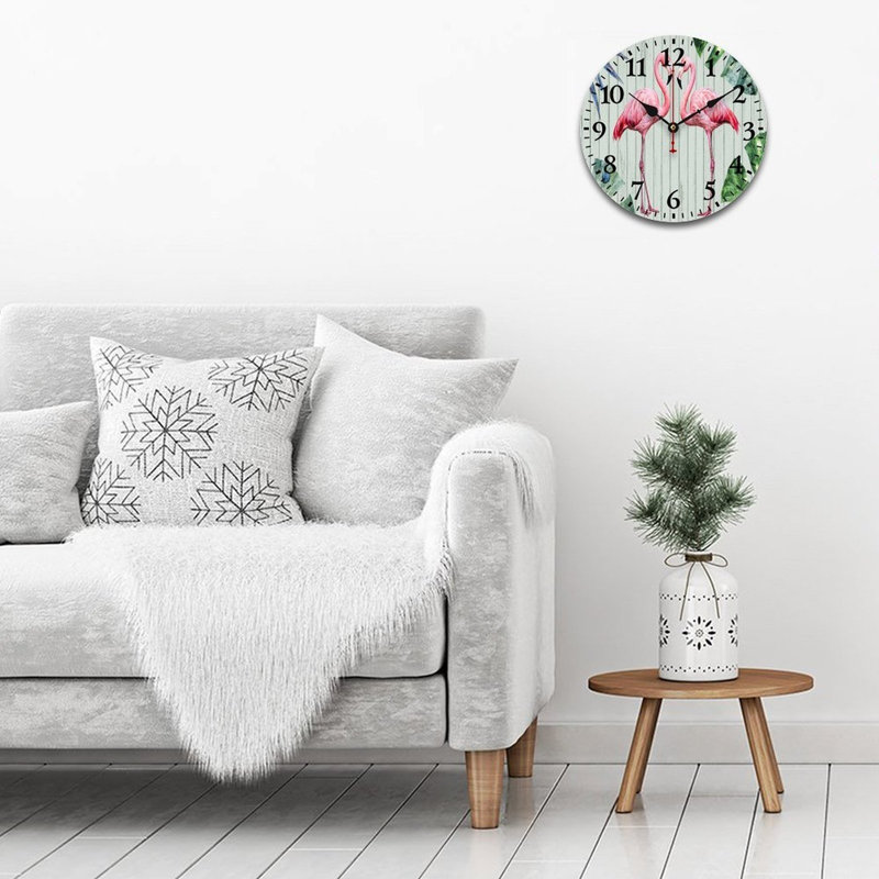 Horloge murale 12 po x 12 po Pink Flamingo Tropical