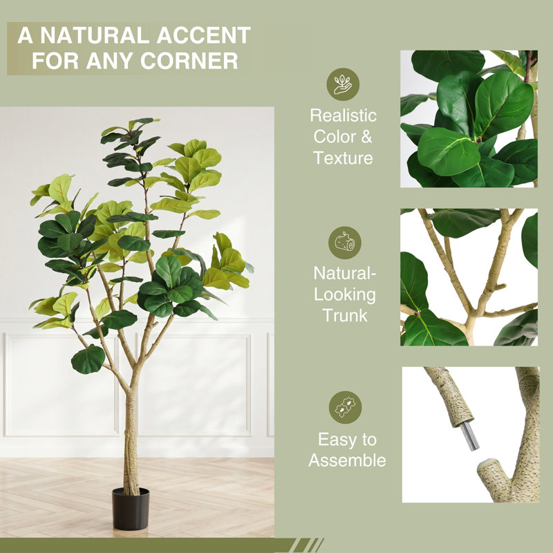 Faux Fiddle Leaf Fig Tree in Pot - 7.2 ft Artificial Indoor Floor Plant with Realistic Green Leaves for Living Room Office