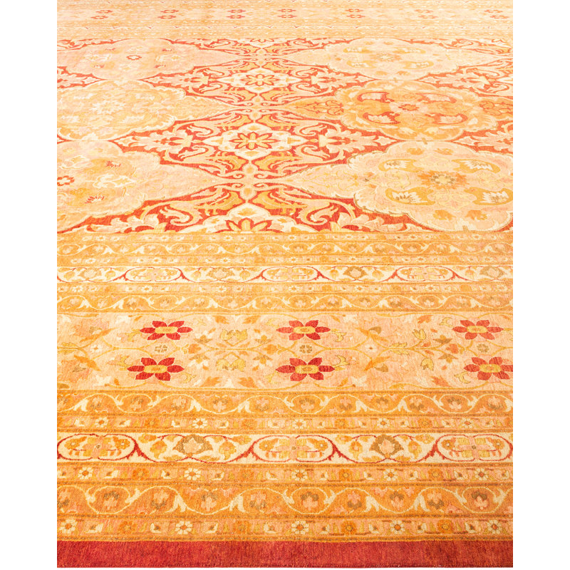 Varhudi One-of-a-Kind 12' 4" X 14' 1" 2010s Wool Area Rug in Orange