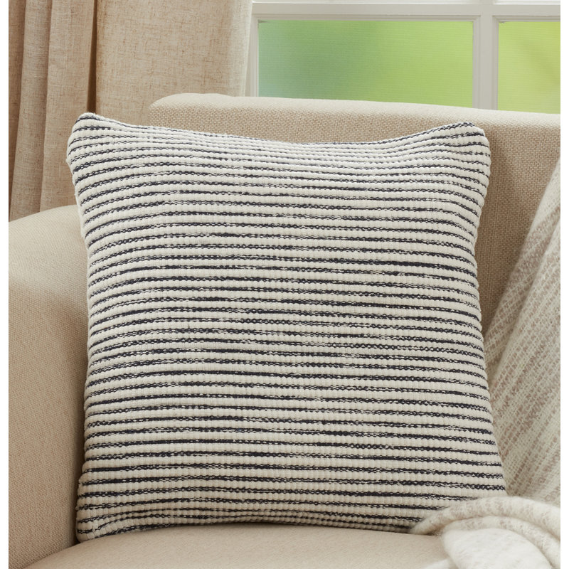 Blue and White Woven Striped Cotton Euro Pillow Cover