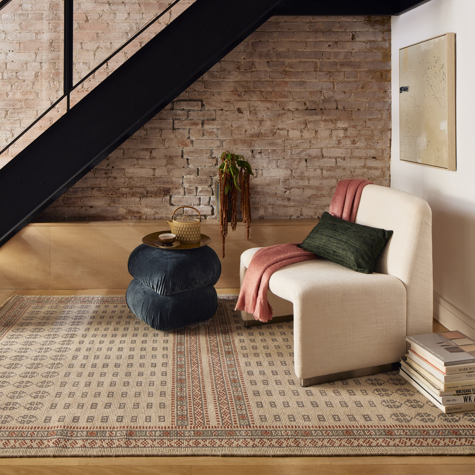 Ivory Brown Hand-Knotted Wool Rug, Rectange 7'6" x 9'6"