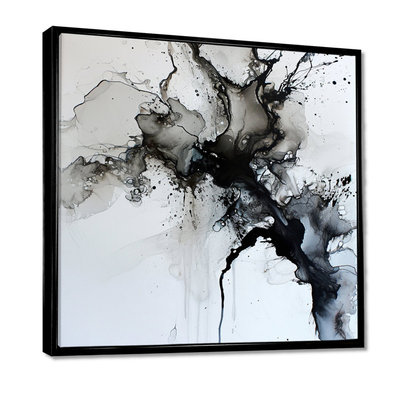 «Transcendent Mist Delicate Ink Clouds», reproduction d'art abstrait à l'encre liquide, Toile avec cadre flottant noir