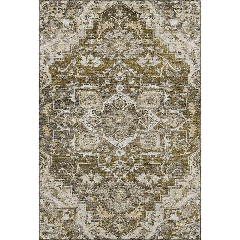 Premium Machine Washable Prisco Brown Rug, Rectangle 3' x 5'