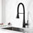 Matte Black Pull Down Kitchen Faucet, Stainless Steel Built, Rust Coating, 360 Rotatable Nozzle For Convenient Water Delivery Manufactured, Rust- Surface, User- Use