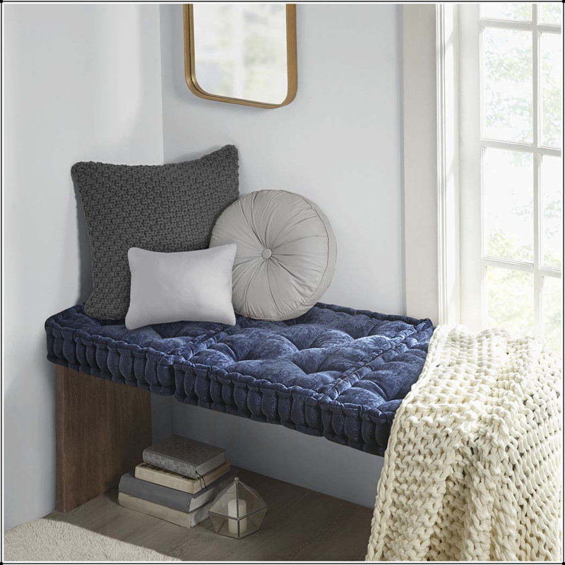 Coussin de sol carré en poly chenille, Marine