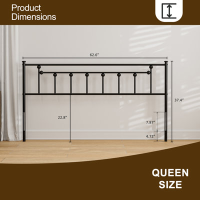 Metal Queen Size Headboard, Adjustable Height, Queen Headboard Only for Bedroom, Rustic Farmhouse Style, Attach Frame, Easy Assembly, Black