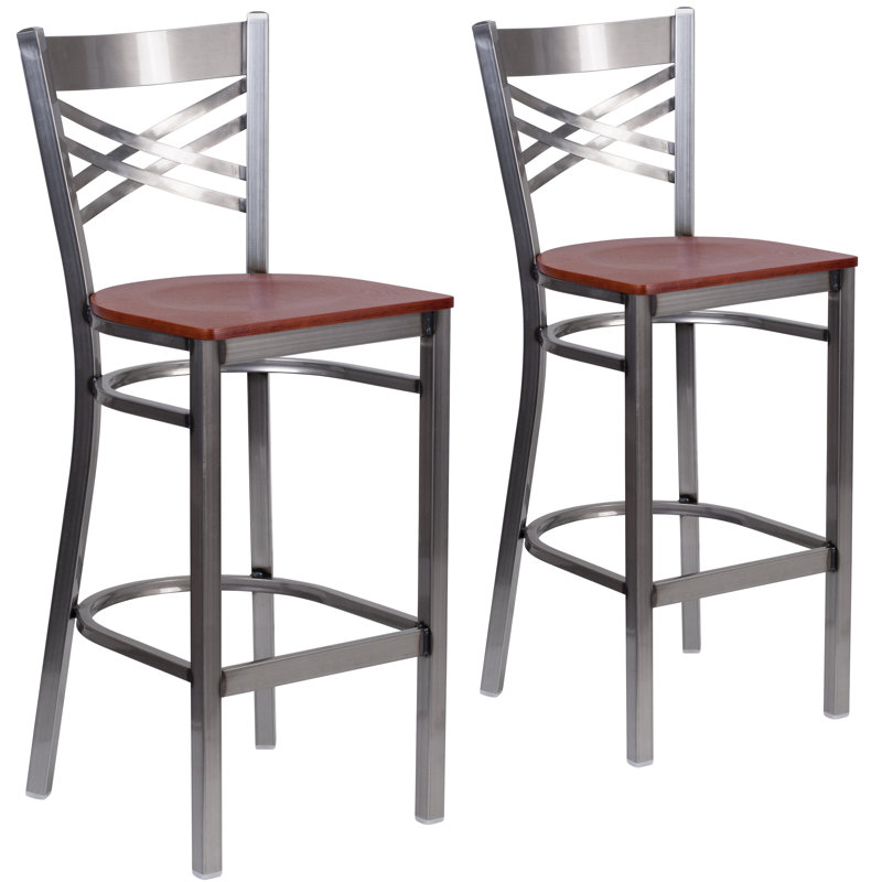 Ensemble de 2 tabourets de bar en métal avec revêtement en X, Cerisier
