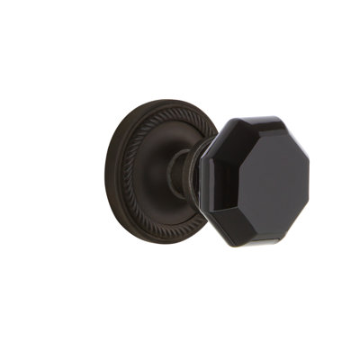 Black Crystal Waldorf Interior Mortise Door Knob with Rope Rosette