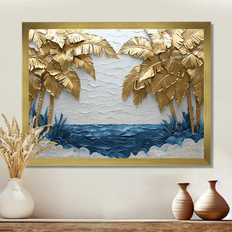 Corneshia, aqua doré sur la plage II - palmiers et palmiers, art mural sur toile, Reproduction encadrée d'une seule photo