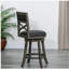 Tabouret pivotant à dossier en X de 24 po de hauteur comptoir, finition gris patiné, siège en tissu gris anthracite