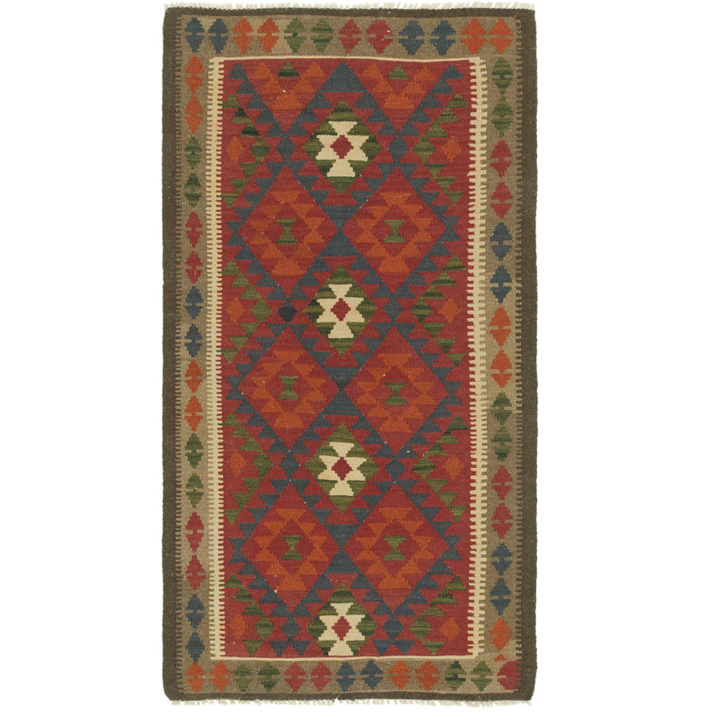 Tapis de zone en laine noué la/rouge 3 pi 6 po x 6 pi 8 po one-of-kind-the main Lorain