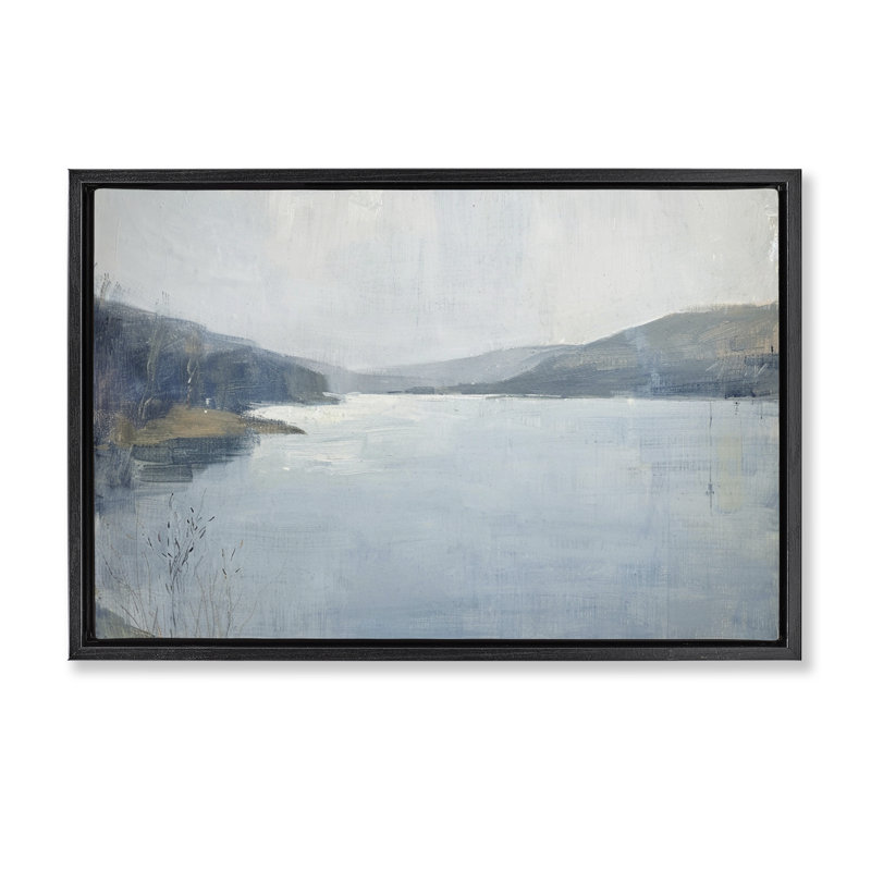  Toile flottante encadrée «Faded Distant Mountains» par LSR Design Studio, Cadre flottant noir de jais, H 21 po x l 31 po
