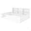 Lit plateforme pleine grandeur en bois avec barrière de sécurité et tablettes de rangement pratiques, cadre de lit pour enfant peu encombrant, blanc-134643911-134643910