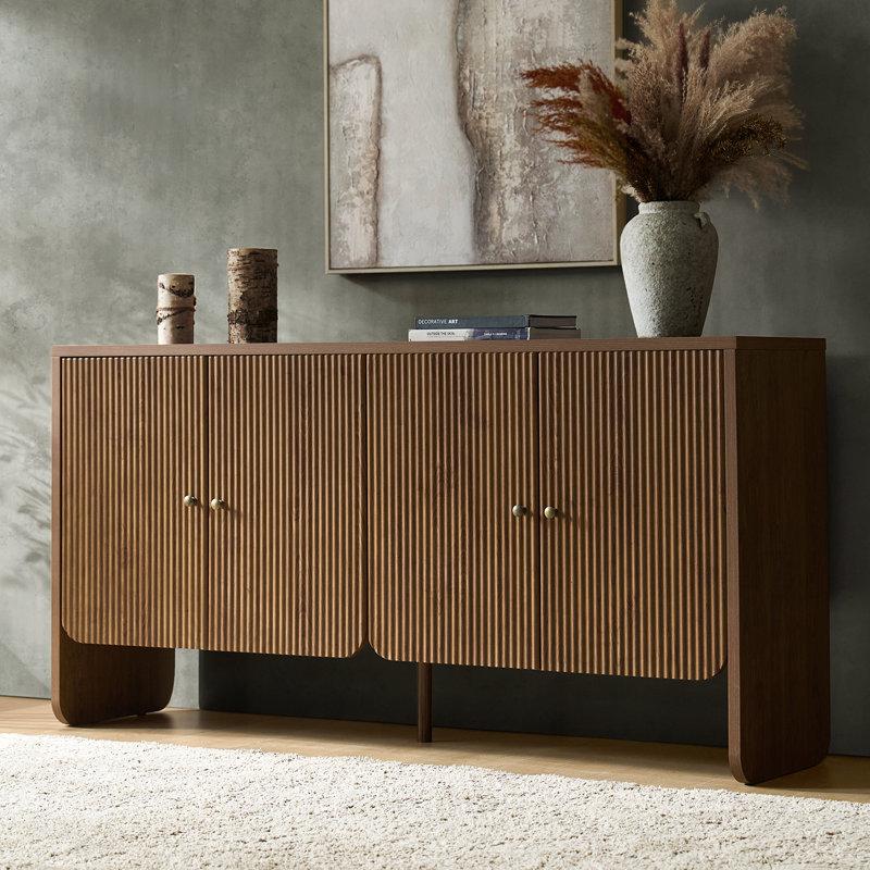 Martha 63"Wide Modern 4 Door Fluted Sideboard with Cable Management, Walnut