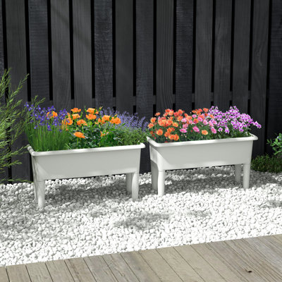 2 Pcs Raised Garden Beds Self-watering Elevated Flower Box W/ Detachable Legs Water Drainage Hole Outdoor Raised Planter Box For Flowers Vegetables Fruits Herbs