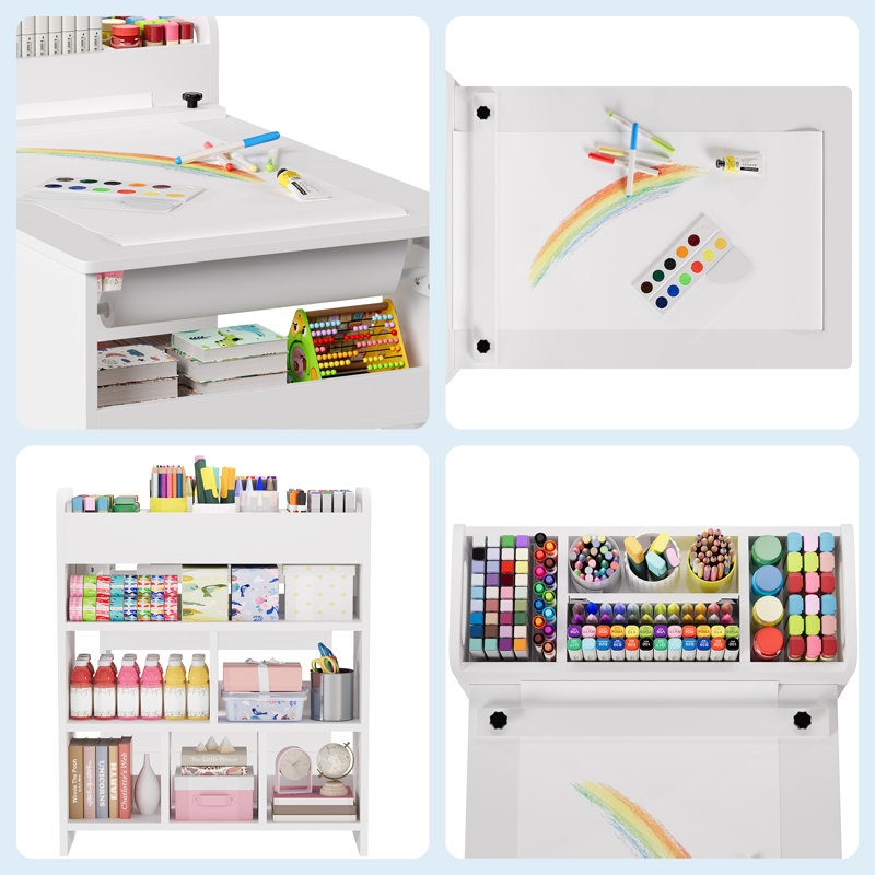 Ensemble de table et 2 chaises en bois pour enfants, bureau de rangement pour dessin d'écriture, utilisation en classe à la maison, blanc