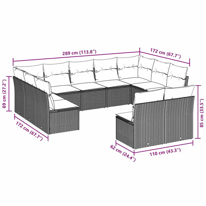 Ensemble de canapé de jardin en rotin PE gris clair, acier thermolaqué grand