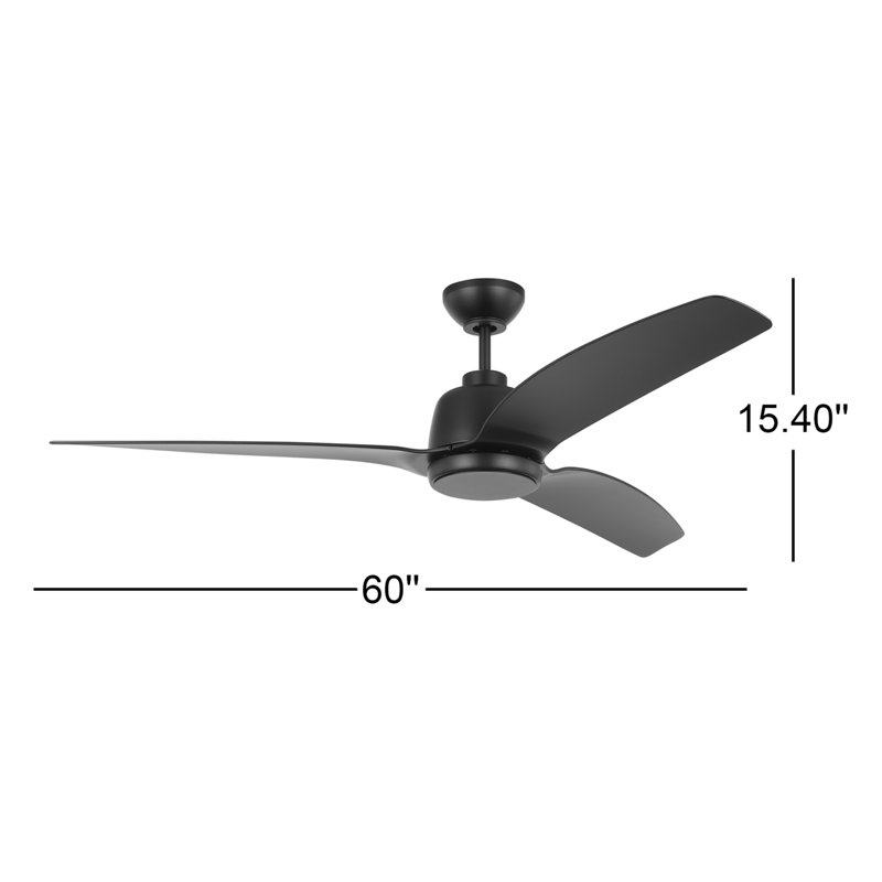 Carly 60'' Ceiling Fan with LED Lights, Matte Black, Matte Black, 15.40" H x 60" W x 60" D