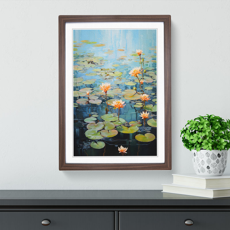 XYZ-FRM-V1223-5219 Pond Action Painting - Single Picture Frame Print on Wood, 34cm H x 25cm W x 2cm D, Walnut