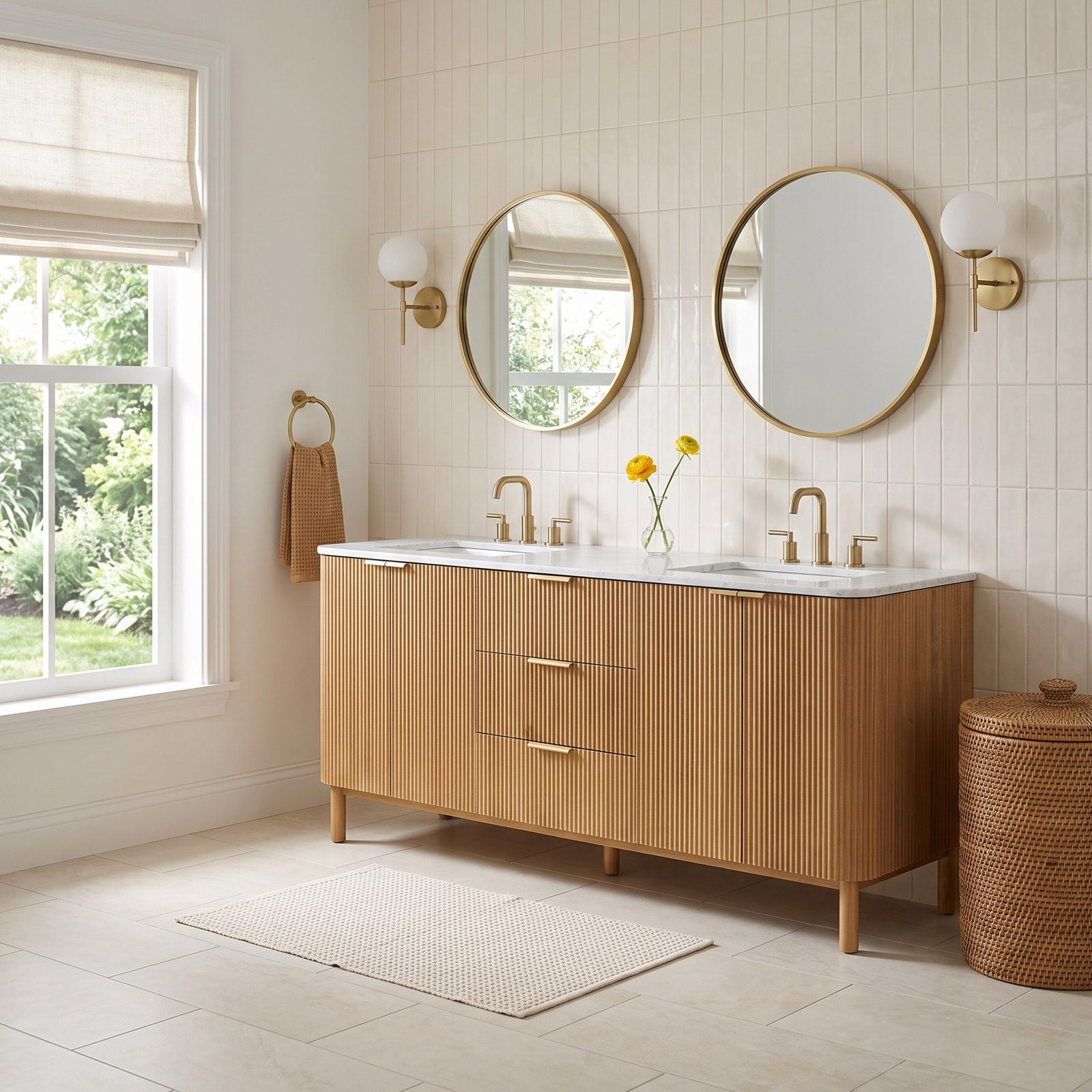 Nova Carrara Marble Double Bathroom Vanity, 84"