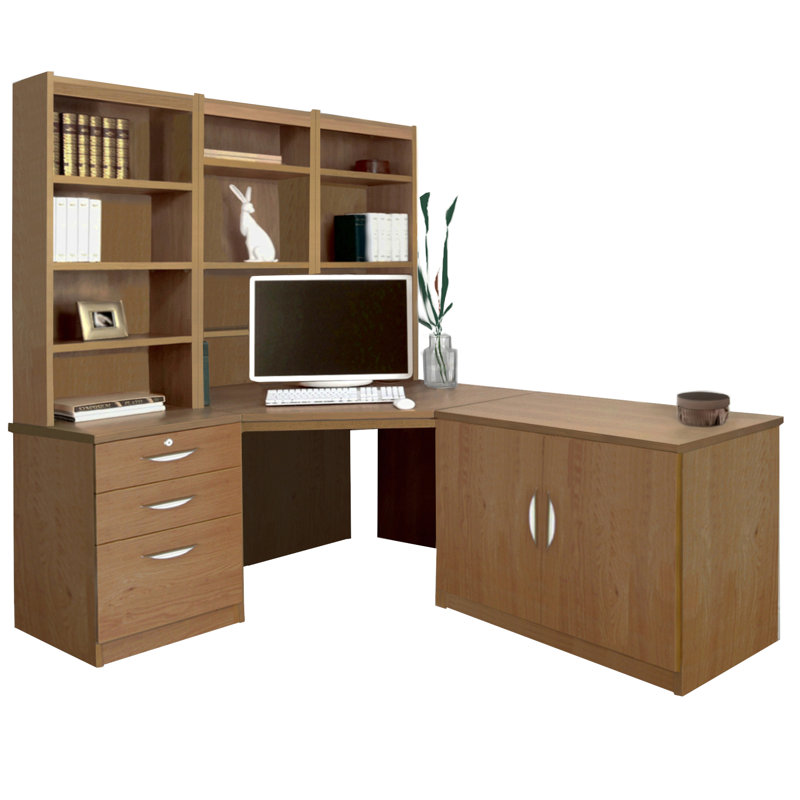 Brelynn 5 Piece Computer Desk Office Set, English Oak