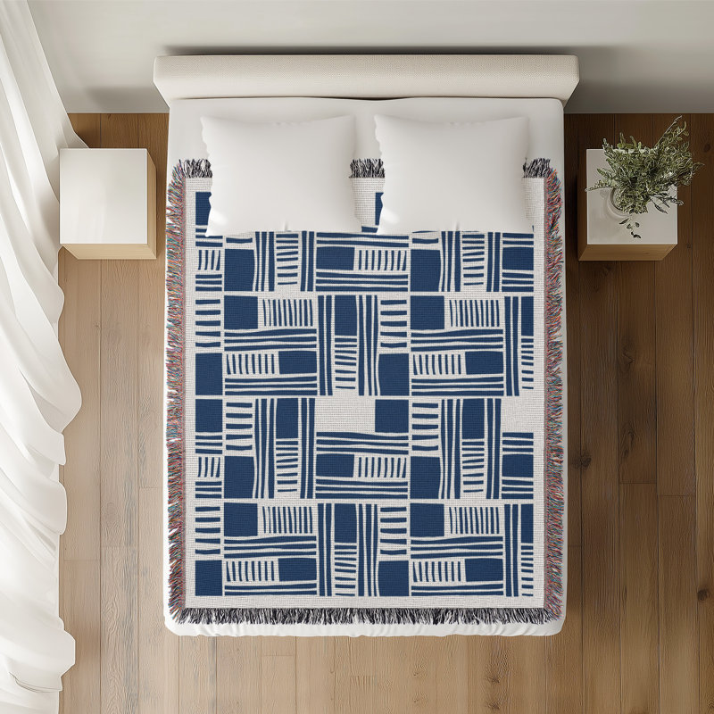Jeté en coton Anala, Bleu, 60x60