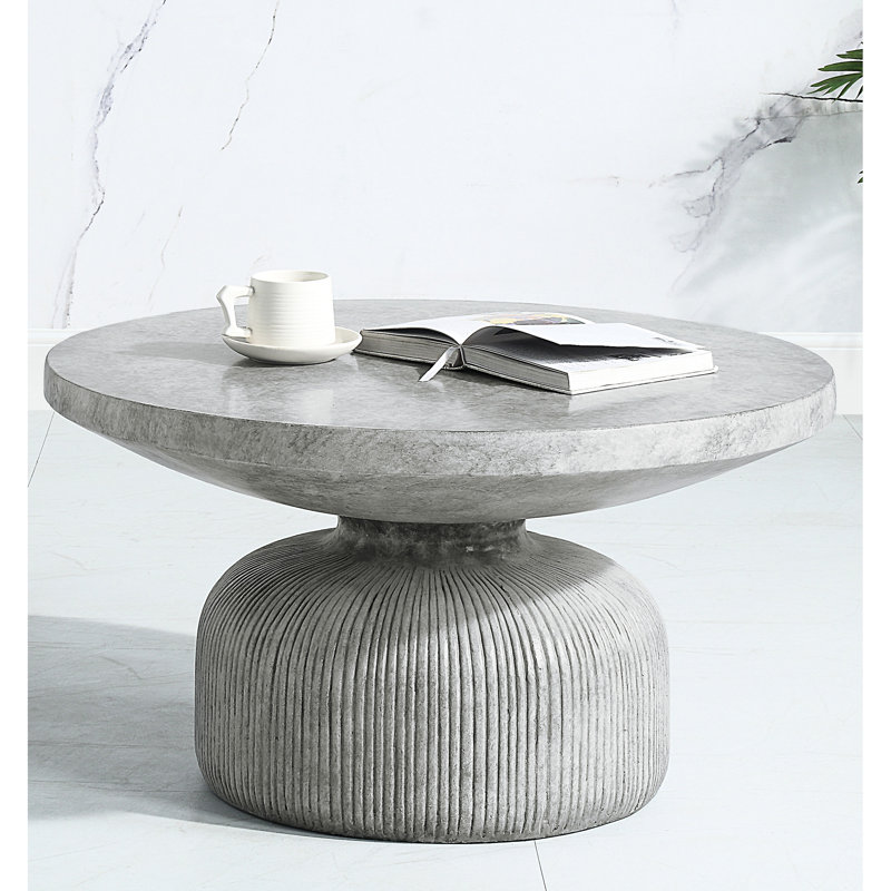 Cement Coffee Table With Round Weathered Grey Platform And Pedestal Solid Deck