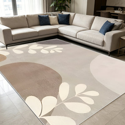 Tapis de couleur neutre et confortable à motif de pierre botanique 1PC pour salon, doux et confortable, adapté à toutes les saisons, facile à entretenir, lavable à la machine, tapis de ferme sous la table convenant à la salle à manger, la chambre à coucher, le vestibule,