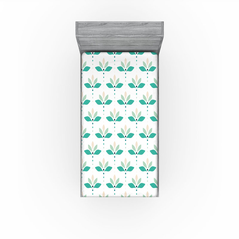 Ambesonne Fitted Sheet, Twin XL Fitted Sheet, Dark Seafoam Reseda Green Floral