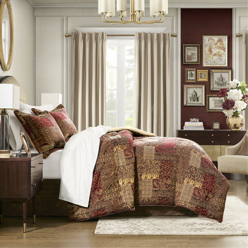 Édredon très grand avec chenille charmante de couleur brune et chaleureuse, Édredon très grand + 2 taies décoratives + 1 ju