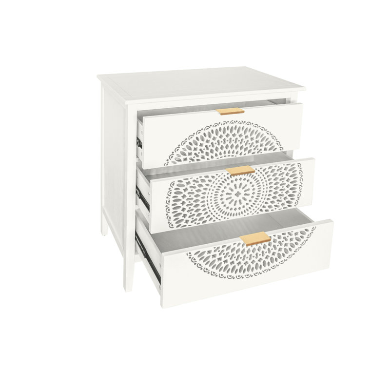 Commode 3 tiroirs avec commode à 3 tiroirs creux et poignées en métal pour le salon de la chambre à coucher, Beige